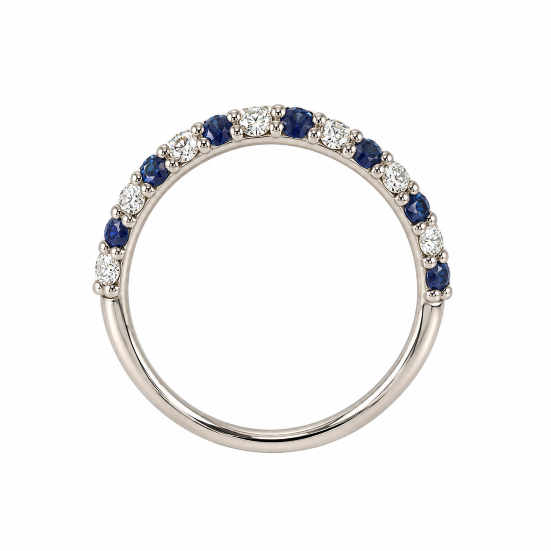 14KW 0.42 CTW Alternating Blue Sapphire &amp; Natural Diamond Petite Band