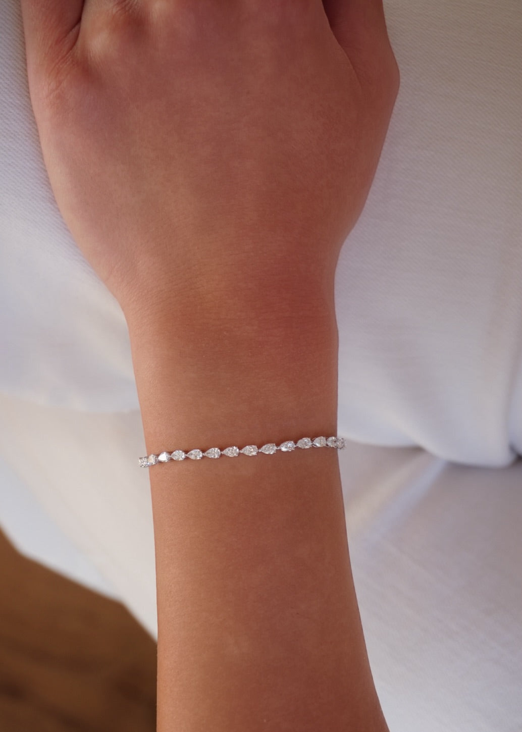 14KW 3.88 CTW Lab Grown Pear-Cut Diamond Line Bracelet
