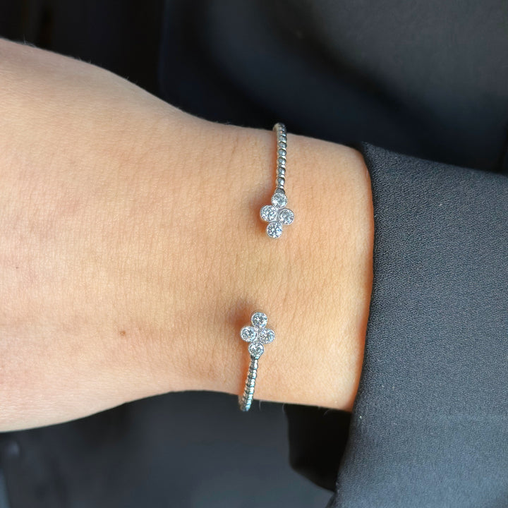 14K Diamond Clover Flex Cuff Bracelet