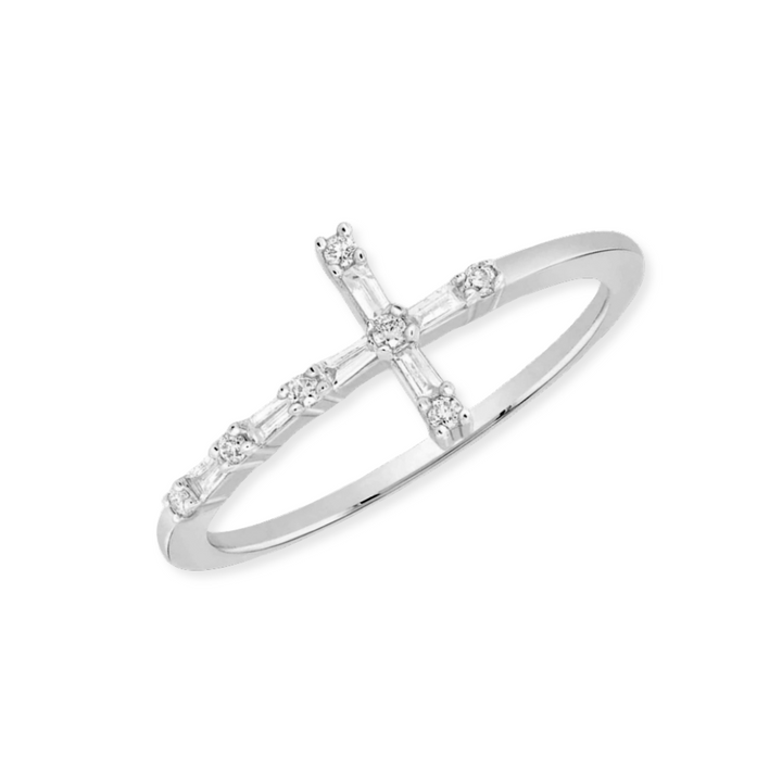 14K Baguette Diamond Cross Ring