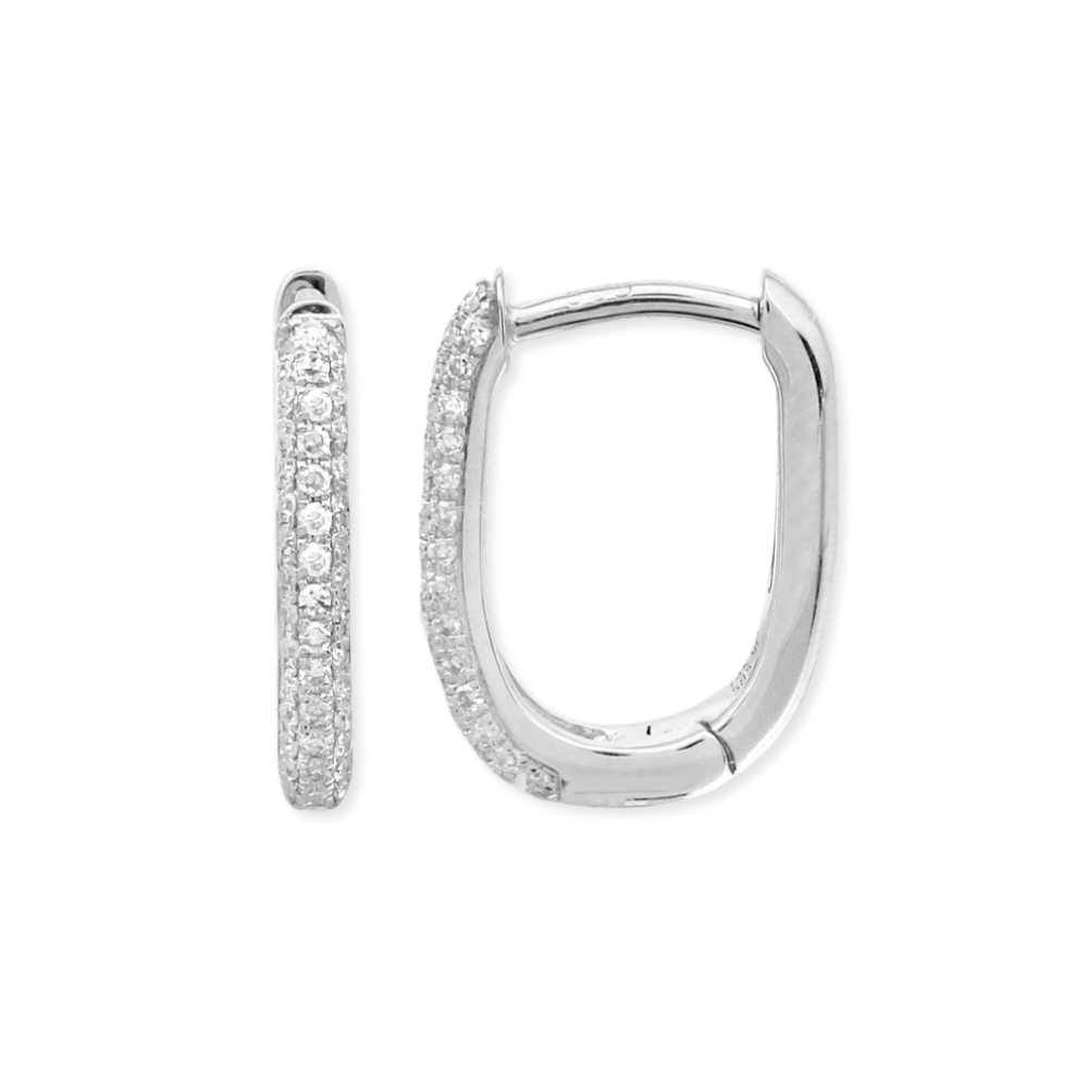 14K Pave Diamond Oval Huggies