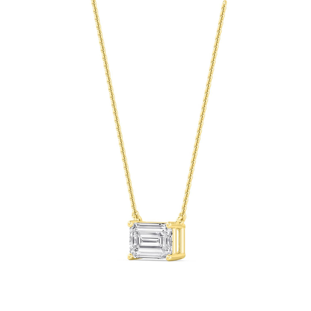 14KY 1.50CT Lab Grown Emerald Solitaire Diamond Necklace