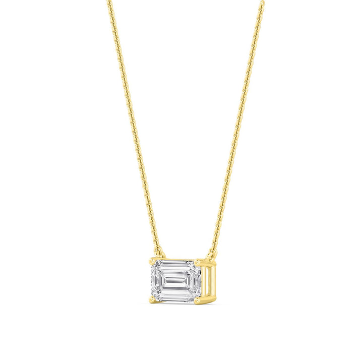 14KY 1.50CT Lab Grown Emerald Solitaire Diamond Necklace