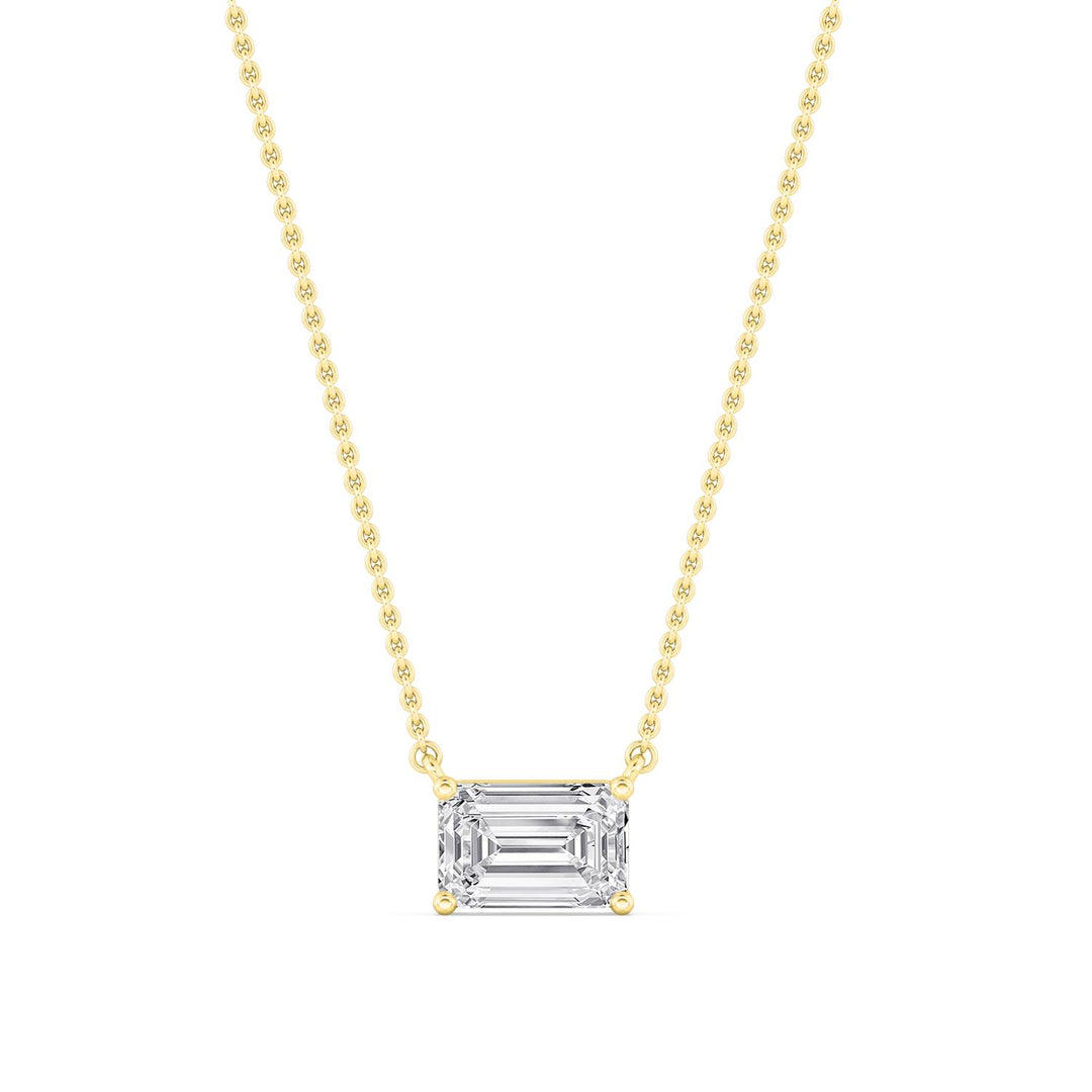 14KY 1.50CT Lab Grown Emerald Solitaire Diamond Necklace