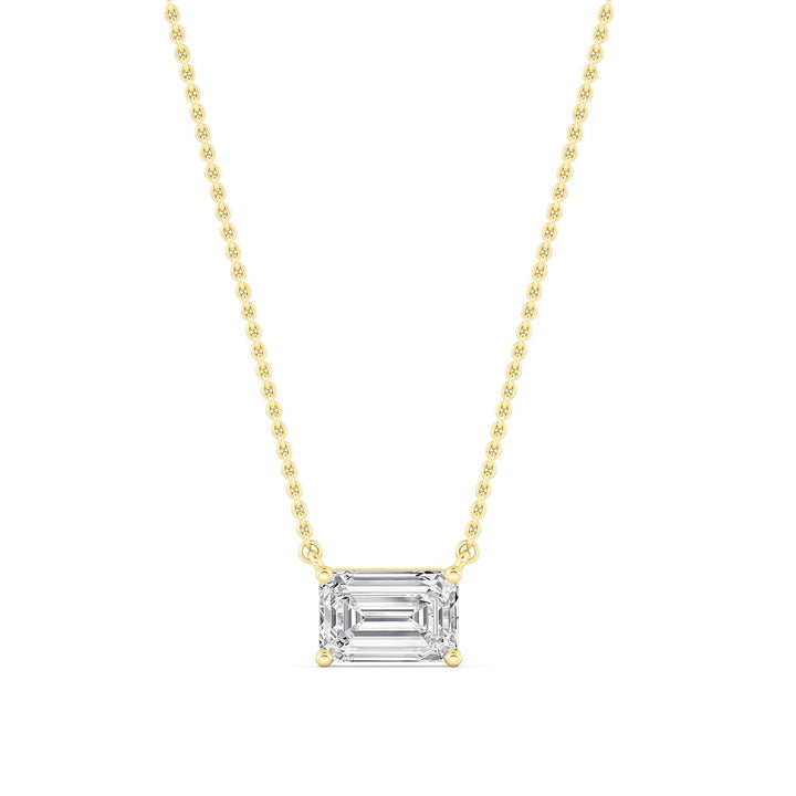 14KY 1.50CT Lab Grown Emerald Solitaire Diamond Necklace