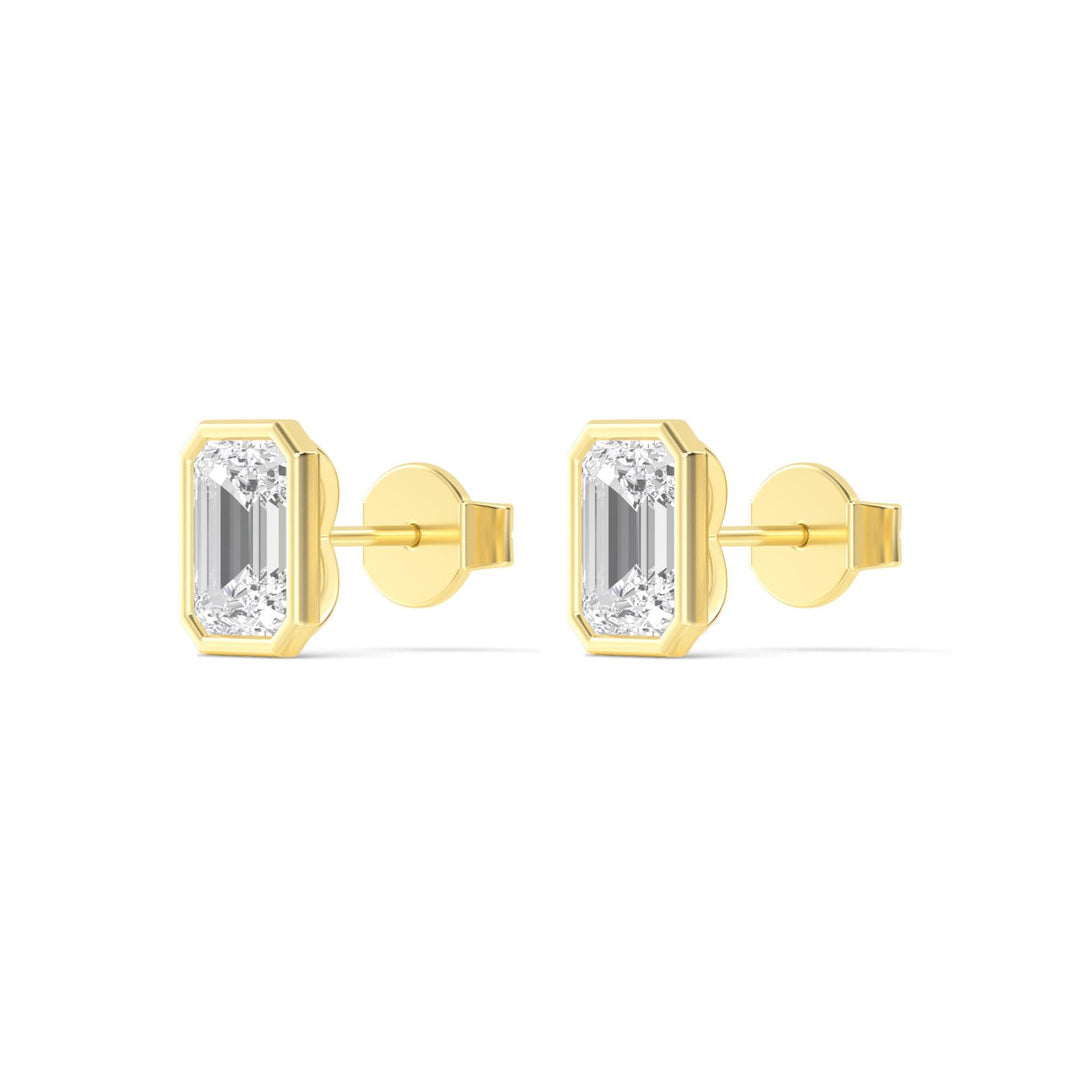 14KY 2.00CT Lab Grown Diamond Emerald Bezel Earrings