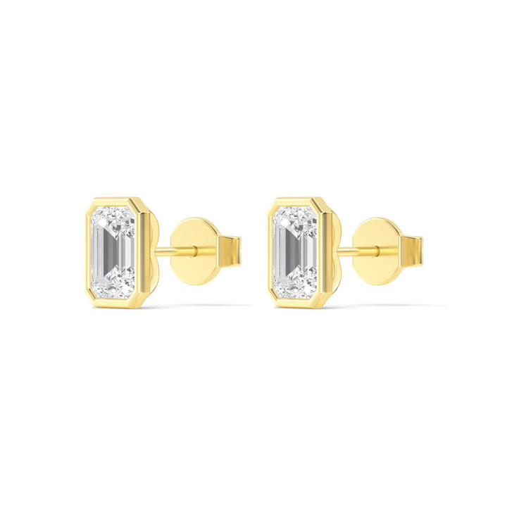 14KY 2.00CT Lab Grown Diamond Emerald Bezel Earrings