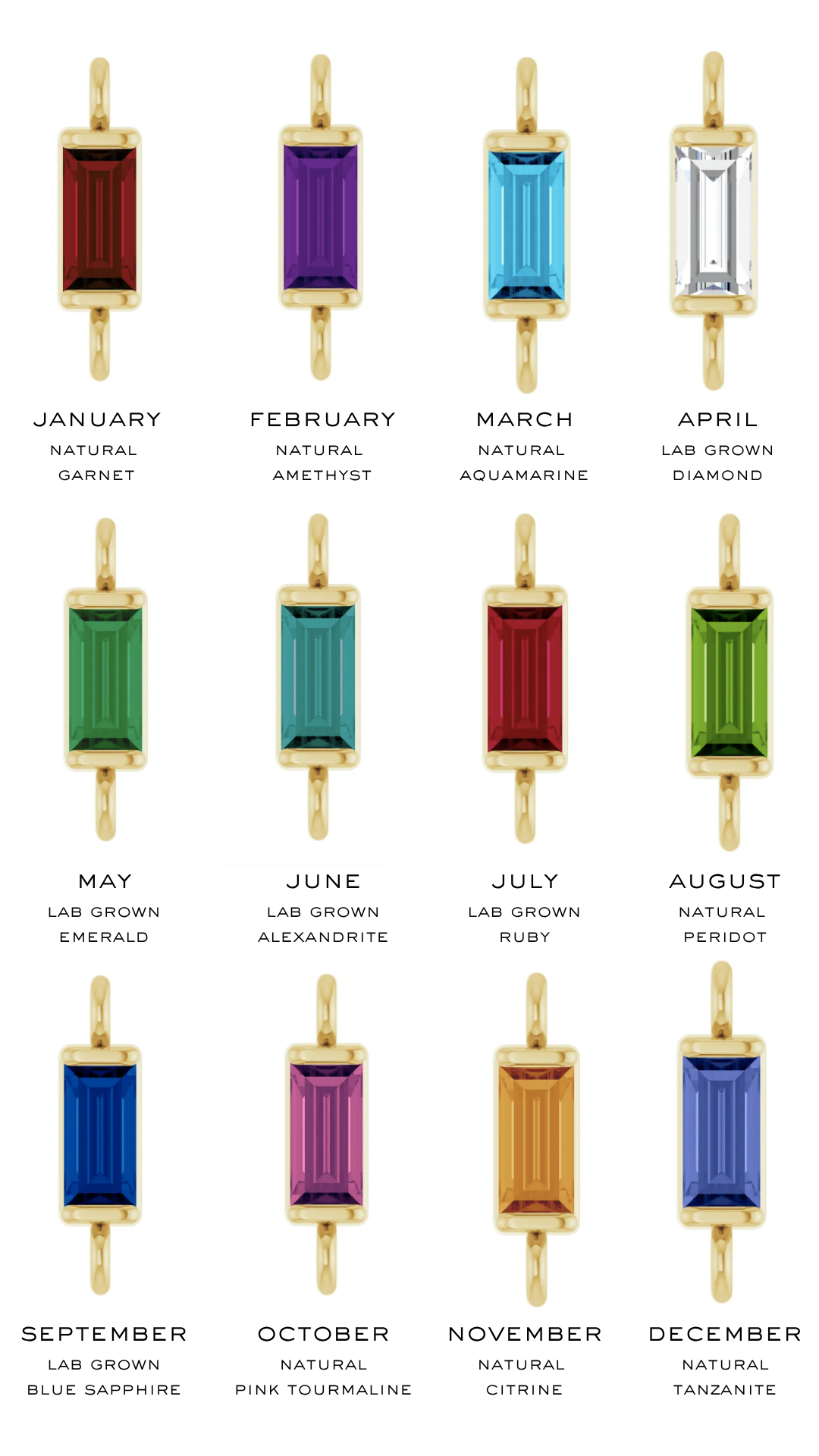 14KY Baguette Birthstone Necklace