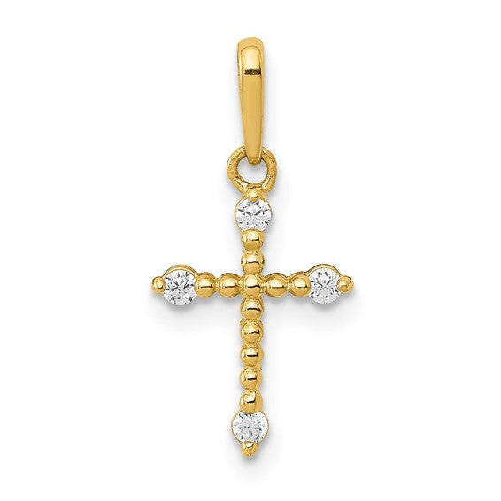 14KY Beaded CZ Cross Charm