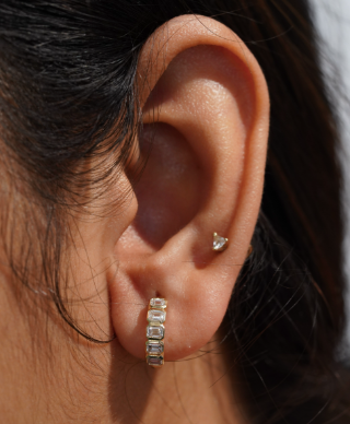 14KY Lab Grown Emerald Bezel Huggies