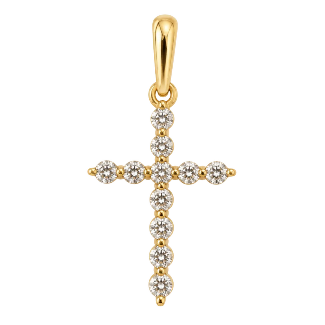 14KY 0.15 CTW Round Natural Diamond Cross Charm