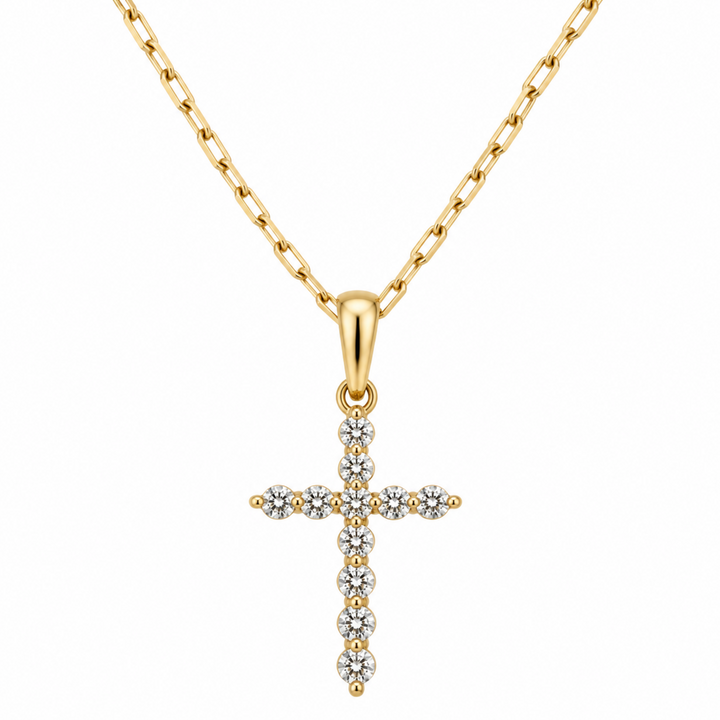 14KY 0.15 CTW Round Natural Diamond Cross Charm