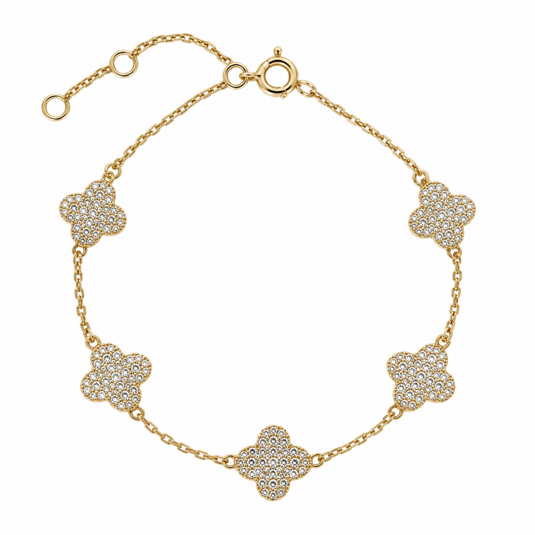 14KY 0.81 CTW Diamond Clover Station Chain Bracelet