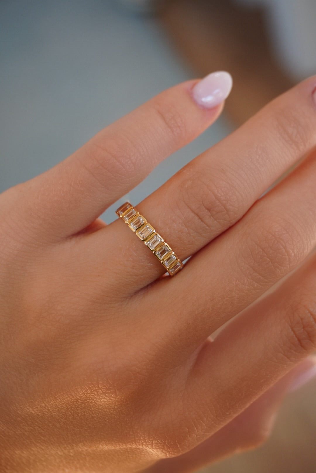 14KY 0.95 CTW Bezel-Set Emerald-Cut Diamond Ring
