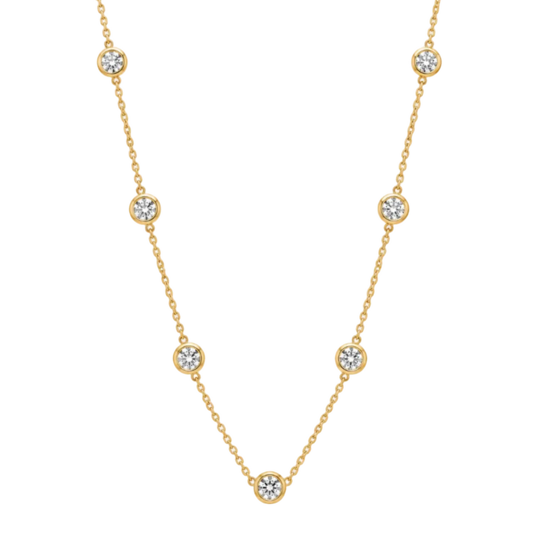 14KY 2 CTW Round Bezel Diamond Station Necklace