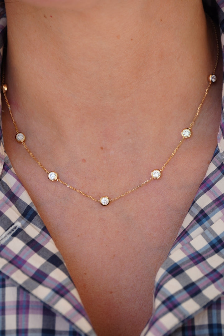 14KY 2 CTW Round Bezel Diamond Station Necklace