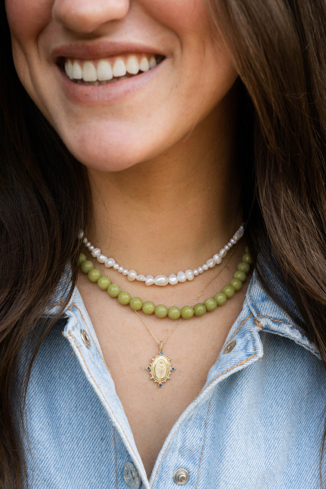 14KY 4-Gemstone Miraculous Medal Necklace
