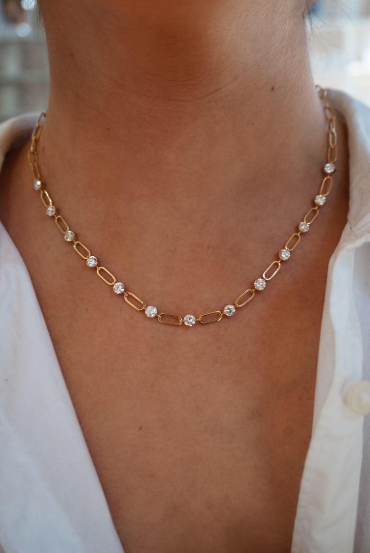 14KY 4.33 CTW Lab Grown Diamond Station Paperclip Necklace