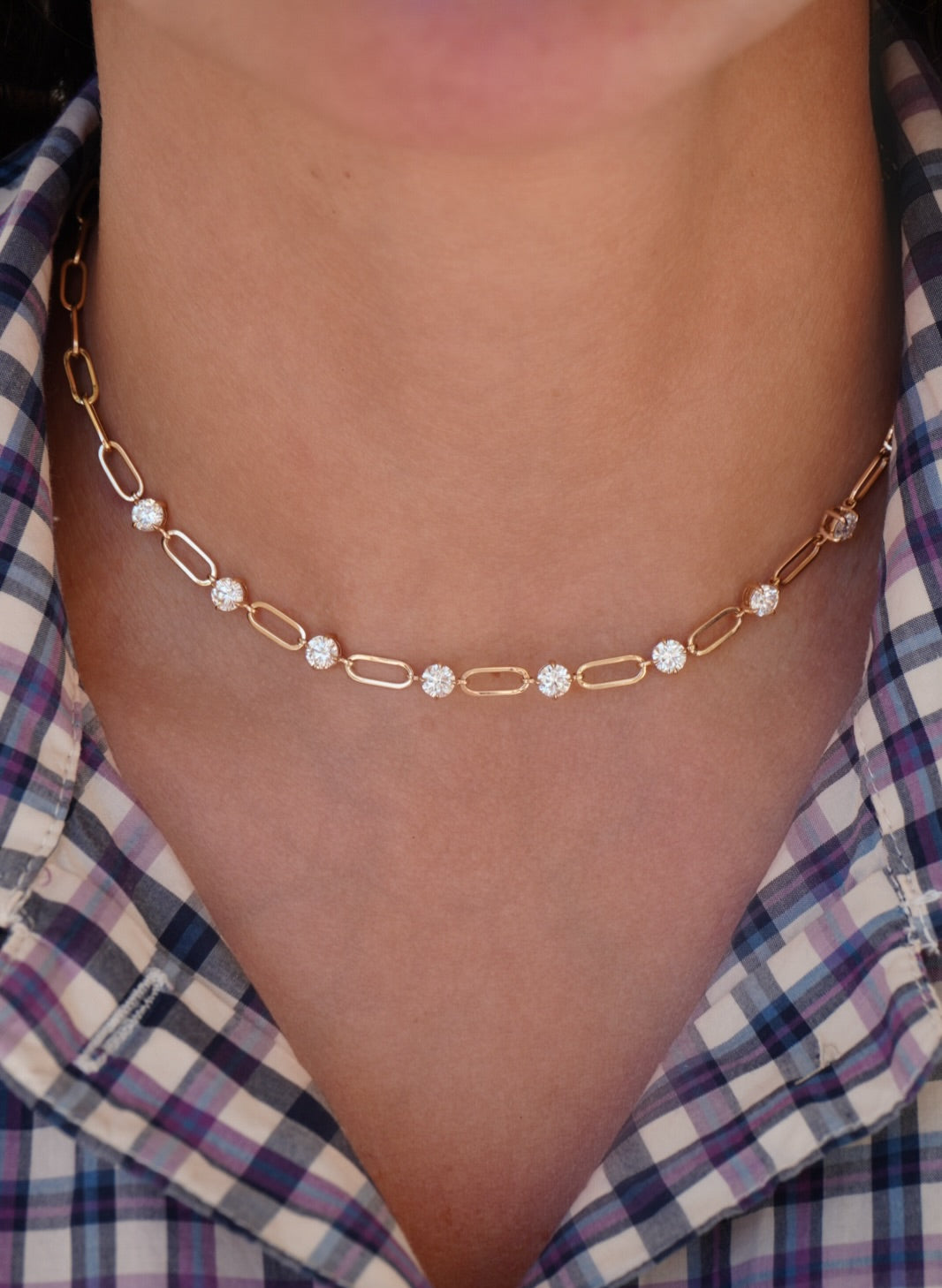 14KY 4.33 CTW Lab Grown Diamond Station Paperclip Necklace
