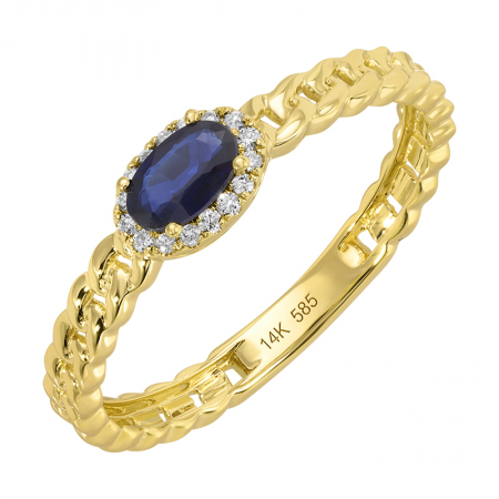 14KY Oval Gemstone &amp; Diamond Braided Ring