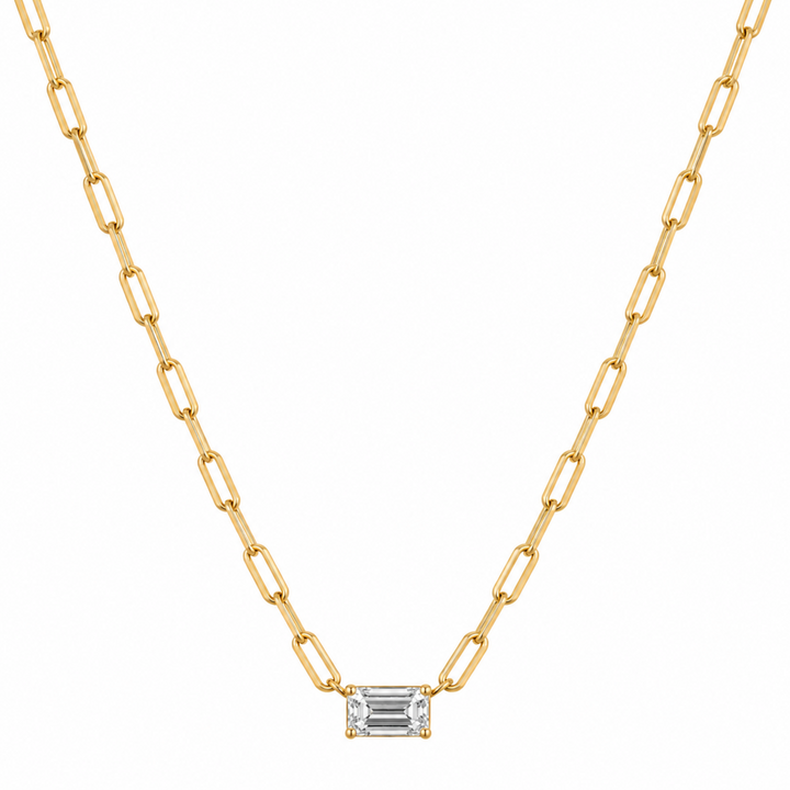 14KY Emerald-Cut Diamond Paperclip Chain Necklace