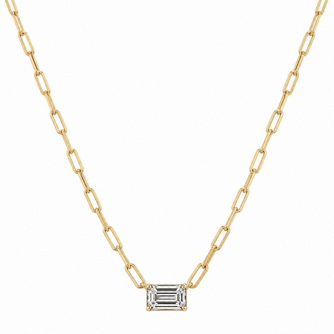 14KY Emerald-Cut Diamond Paperclip Chain Necklace