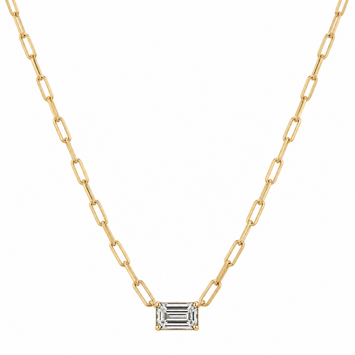 14KY Emerald-Cut Diamond Paperclip Chain Necklace