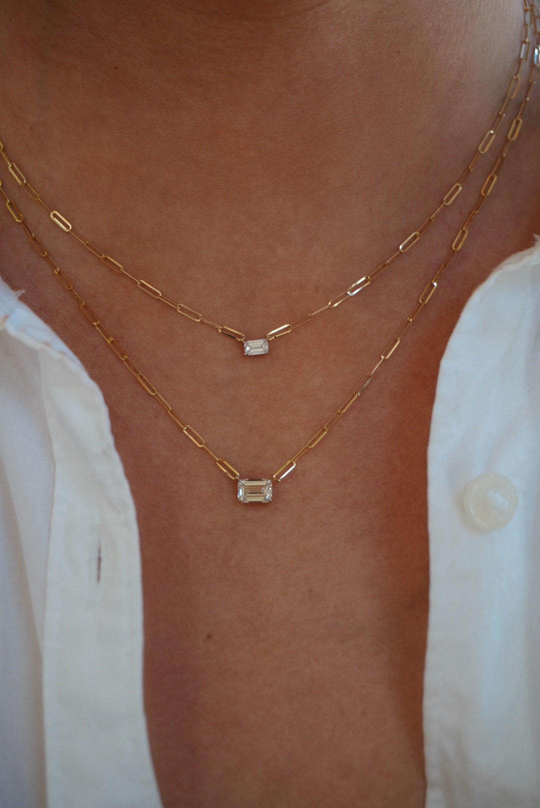14KY Emerald-Cut Diamond Paperclip Chain Necklace