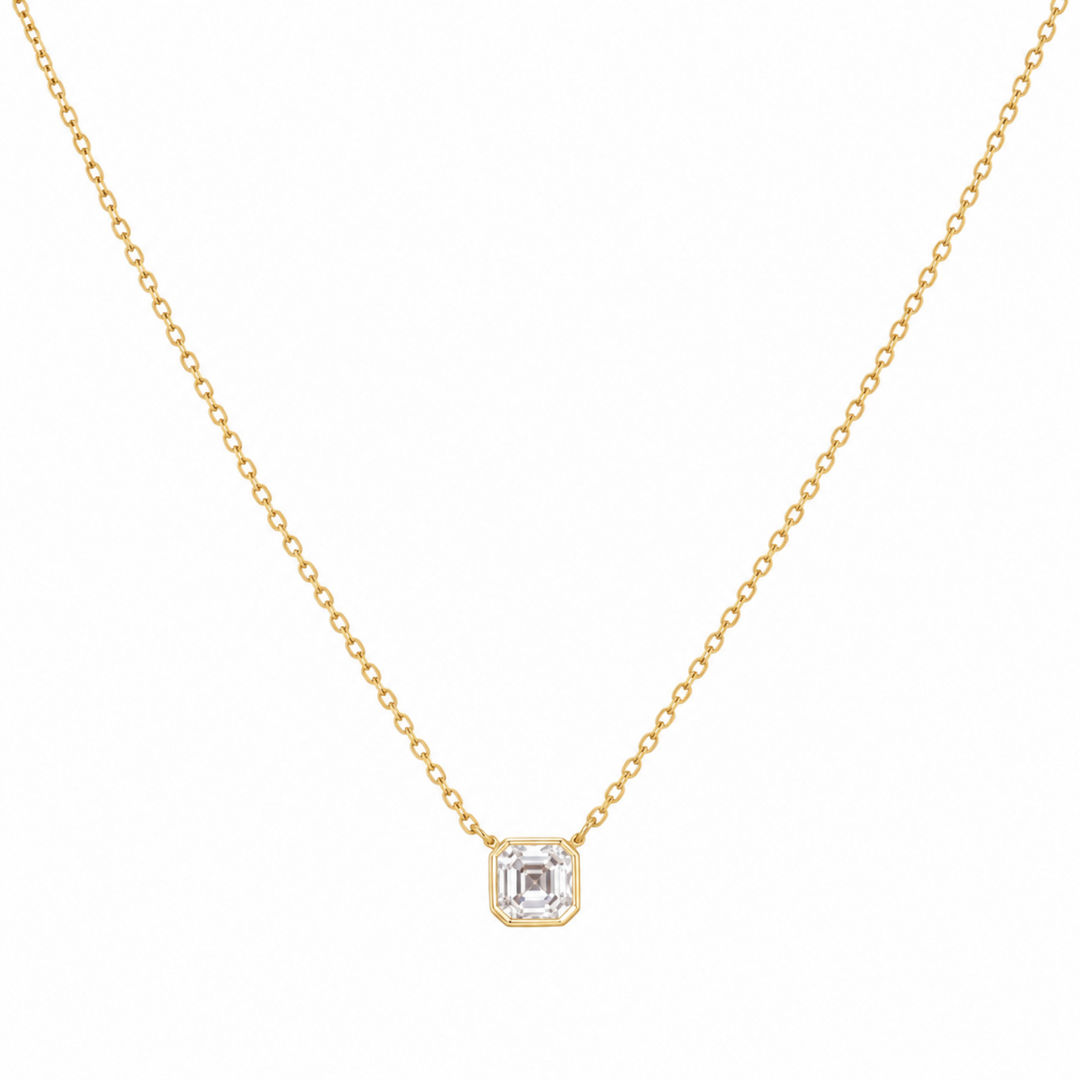 14KY Lab Grown Asscher-Cut Bezel Diamond Necklace