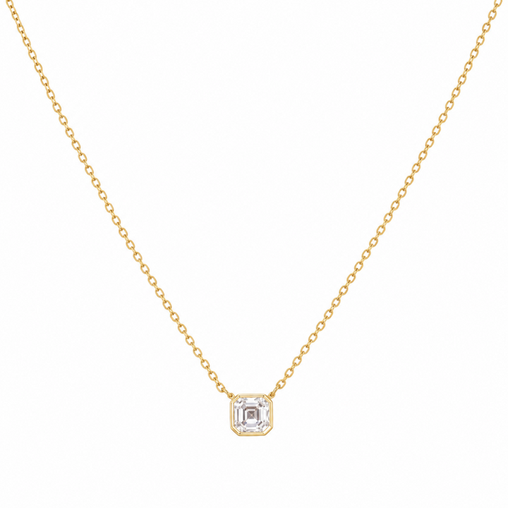 14KY Lab Grown Asscher-Cut Bezel Diamond Necklace
