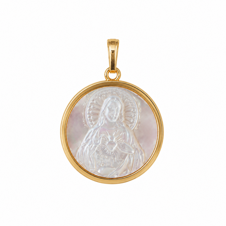 14KY Mother of Pearl Sacred Heart Round Medal