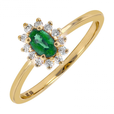 14KY Oval Emerald &amp; Diamond Halo Ring