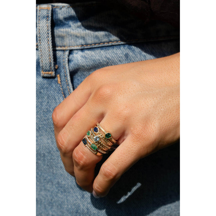 14KY Oval Gemstone &amp; Diamond Braided Ring