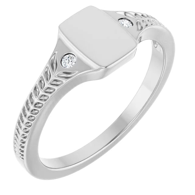 14K .03 CTW Engravable Diamond Signet Ring