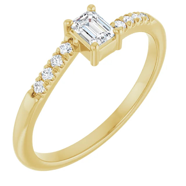 14K 1/2 CTW Emerald-Cut &amp; Round Diamond Accent Ring