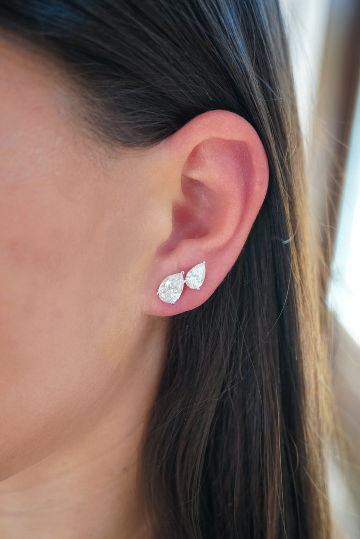 14K 3-Prong Lab-Grown Pear Martini Studs