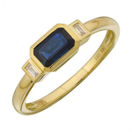 14K Blue Sapphire &amp; Diamond Three-Stone Ring