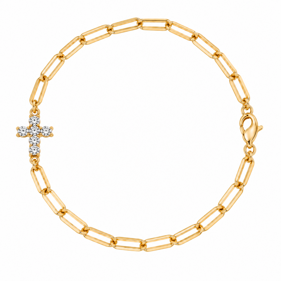 14K Chunky Diamond Cross Paperclip Bracelet