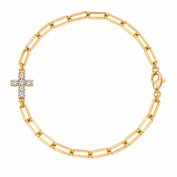 14K Chunky Diamond Cross Paperclip Bracelet