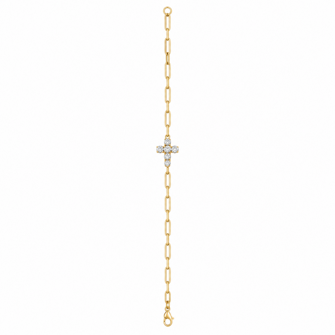 14K Chunky Diamond Cross Paperclip Bracelet