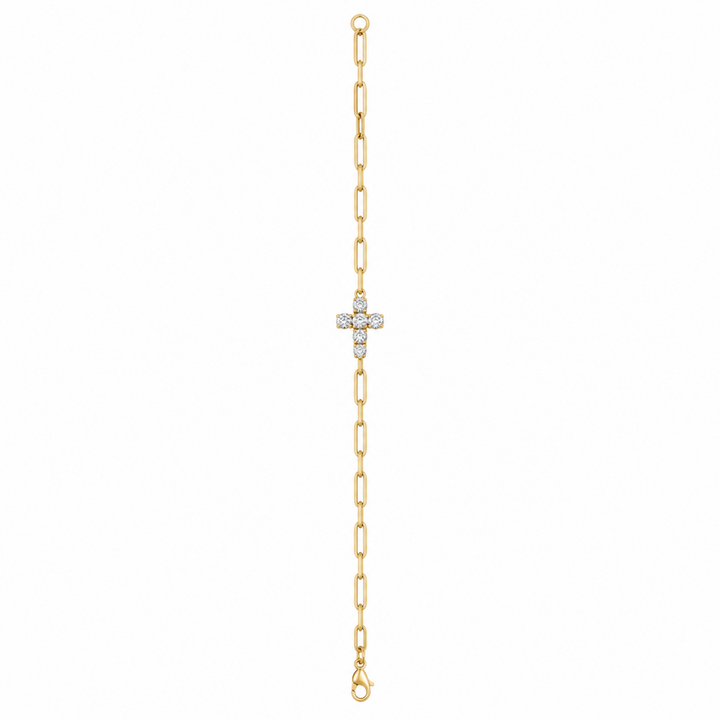 14K Chunky Diamond Cross Paperclip Bracelet