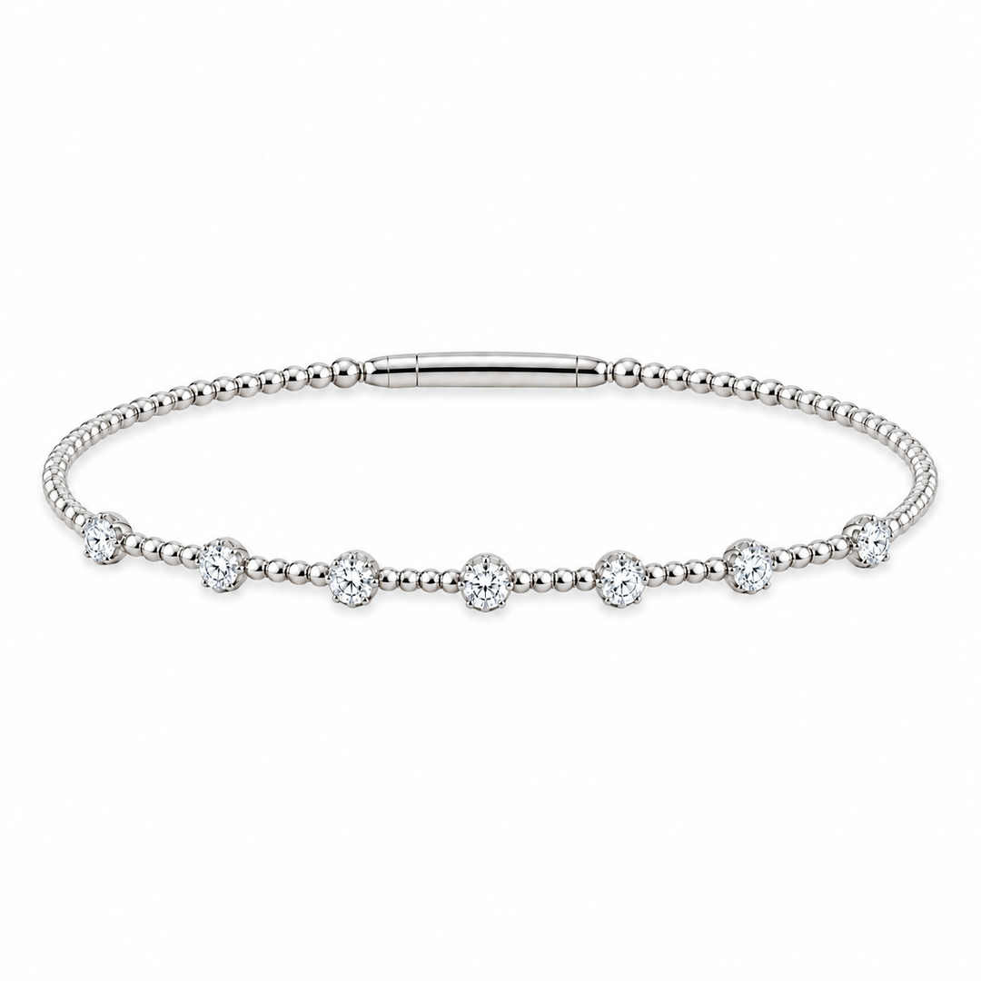 14K Diamond Station Beaded Flex Bangle