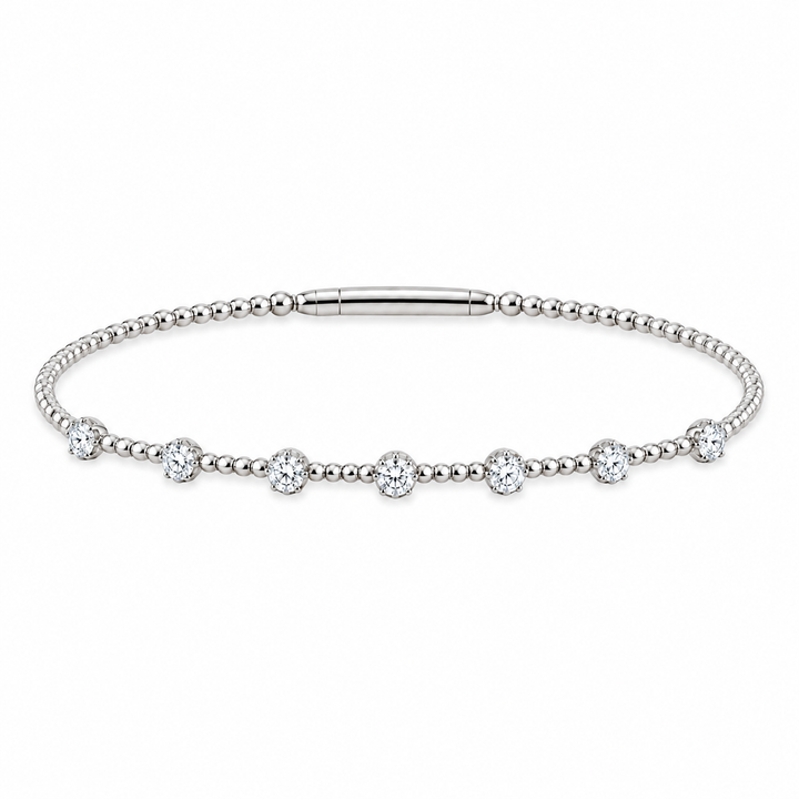 14K Diamond Station Beaded Flex Bangle