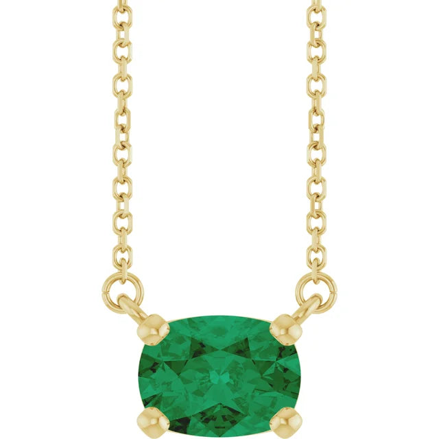 14KY Elongated Cushion Pendant Necklace
