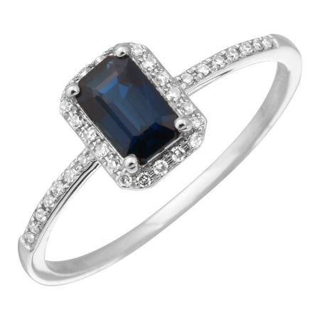 14K Emerald-Cut Blue Sapphire &amp; Diamond Ring