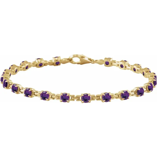 14K Gemstone Chain Link Line Bracelet