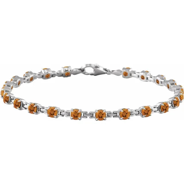 14K Gemstone Chain Link Line Bracelet