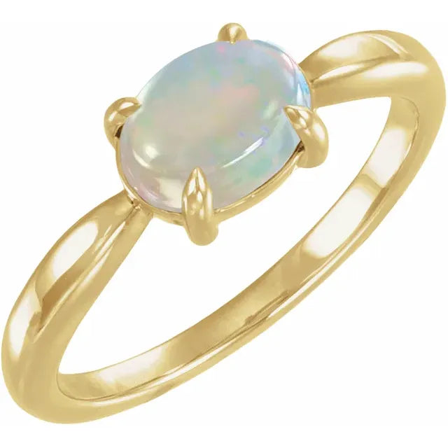 14K Gemstone Oval Cabochon Ring