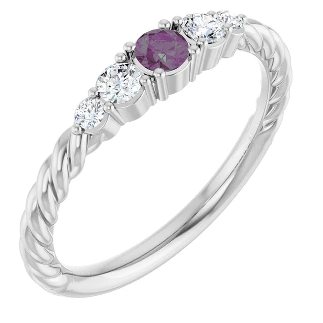 14K Gemstone &amp; Lab-Grown Diamond Stackable Ring