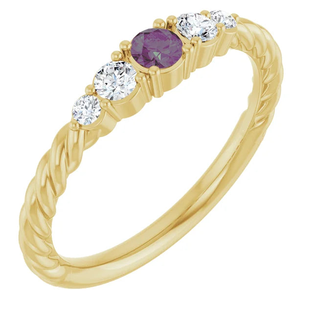 14K Gemstone &amp; Lab-Grown Diamond Stackable Ring